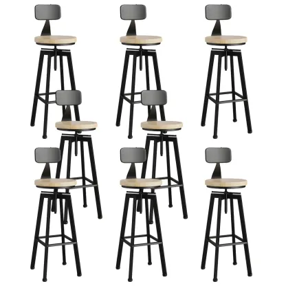 Industrial Natural Wooden Bar Stools with Adjustable Seat Height Image - 25