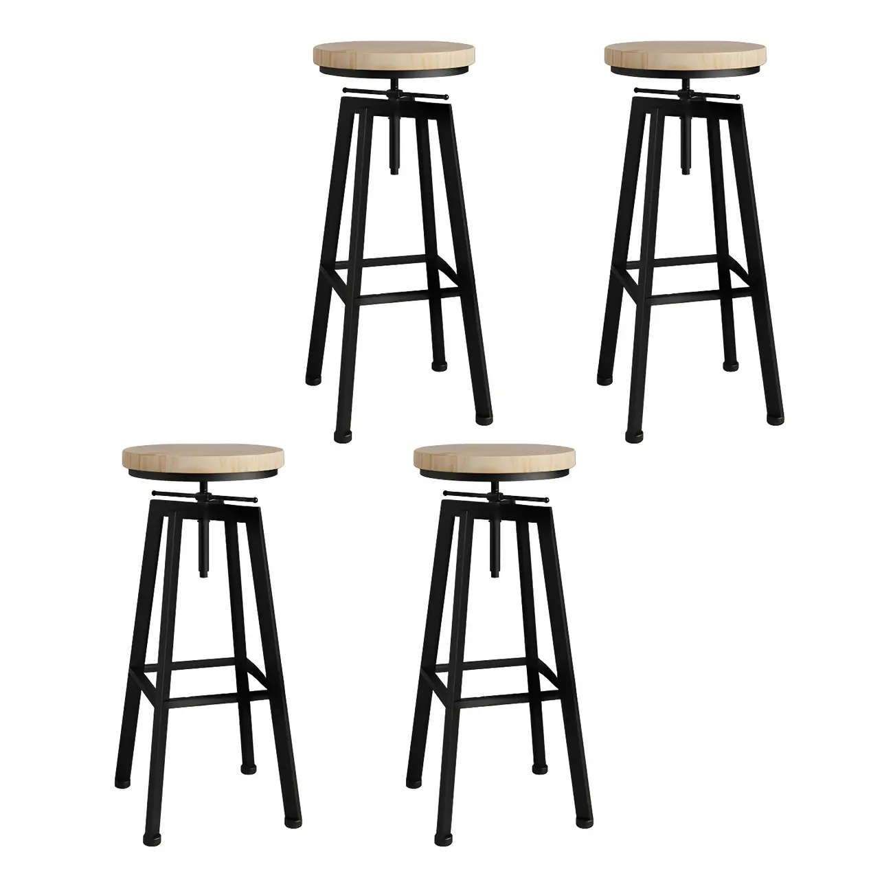 Industrial Natural Wooden Bar Stools with Adjustable Seat Height Image - 26 | homeyfad