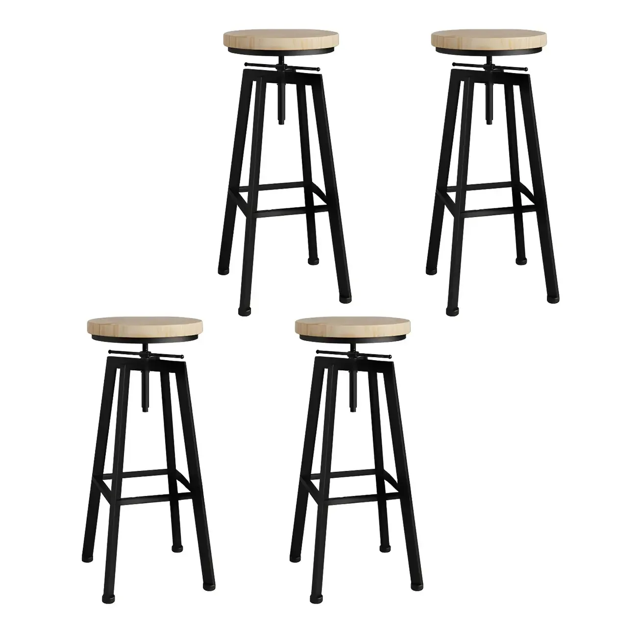 Industrial Natural Wooden Bar Stools with Adjustable Seat Height Image - 26