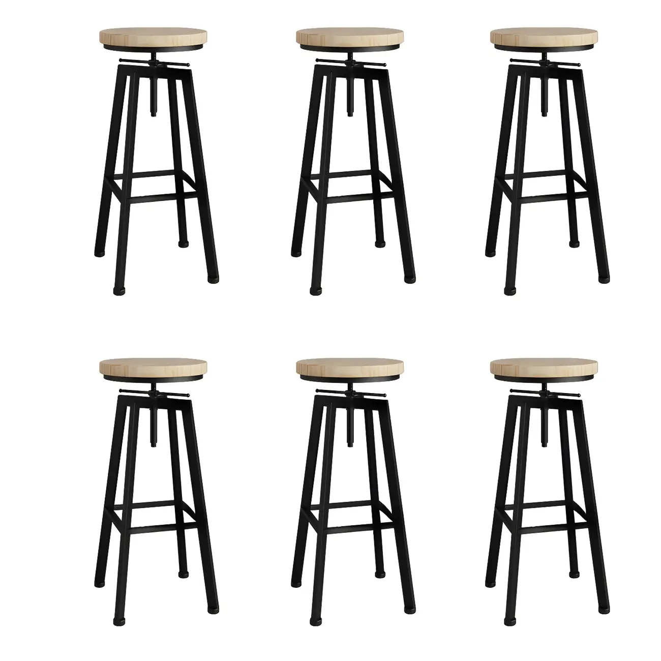 Industrial Natural Wooden Bar Stools with Adjustable Seat Height Image - 27 | homeyfad