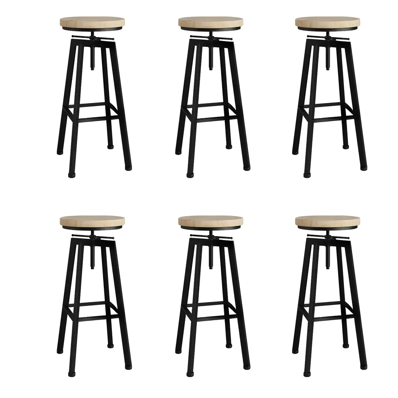 Industrial Natural Wooden Bar Stools with Adjustable Seat Height Image - 27