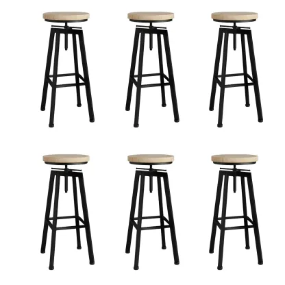 Industrial Natural Wooden Bar Stools with Adjustable Seat Height Image - 27