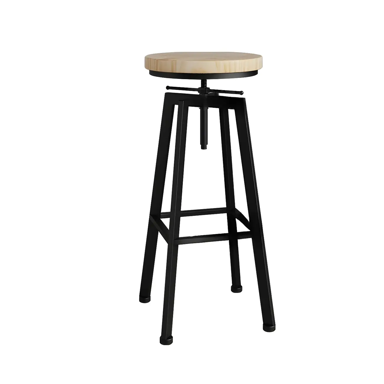 Industrial Natural Wooden Bar Stools with Adjustable Seat Height Image - 28 | homeyfad