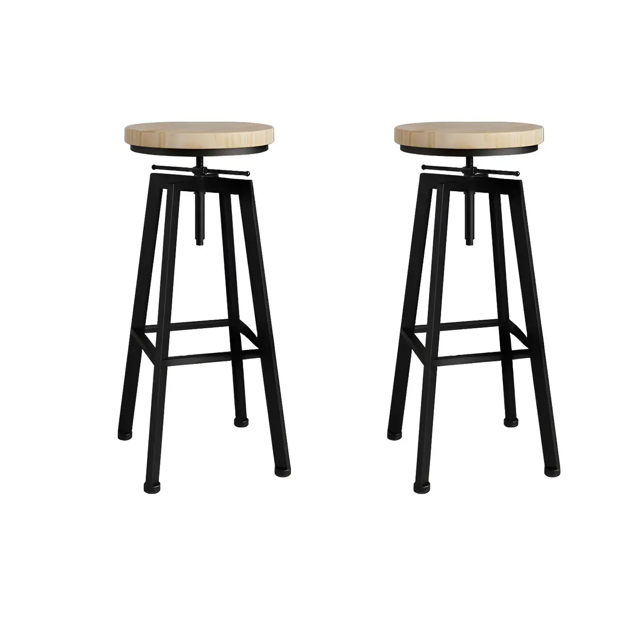 Industrial Natural Wooden Bar Stools with Adjustable Seat Height Image - 29