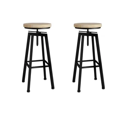 Industrial Natural Wooden Bar Stools with Adjustable Seat Height Image - 29