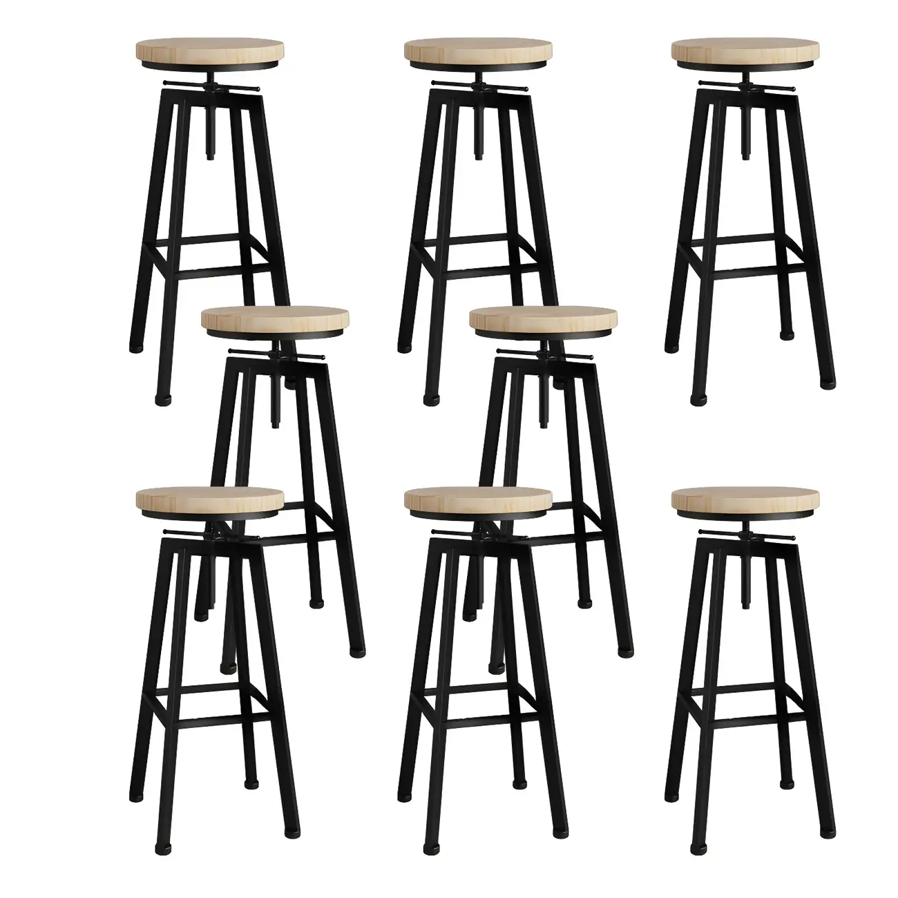 Industrial Natural Wooden Bar Stools with Adjustable Seat Height Image - 30 | homeyfad