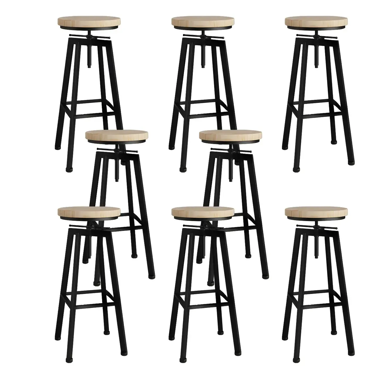 Industrial Natural Wooden Bar Stools with Adjustable Seat Height Image - 30