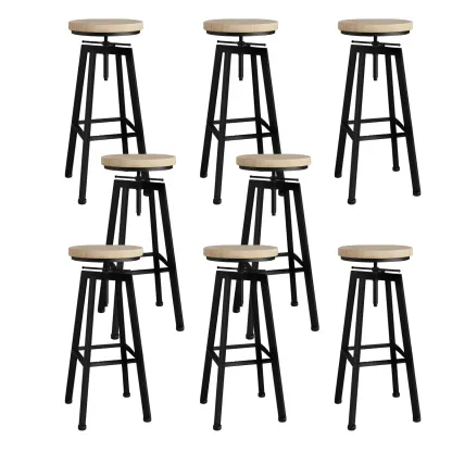Industrial Natural Wooden Bar Stools with Adjustable Seat Height Image - 30