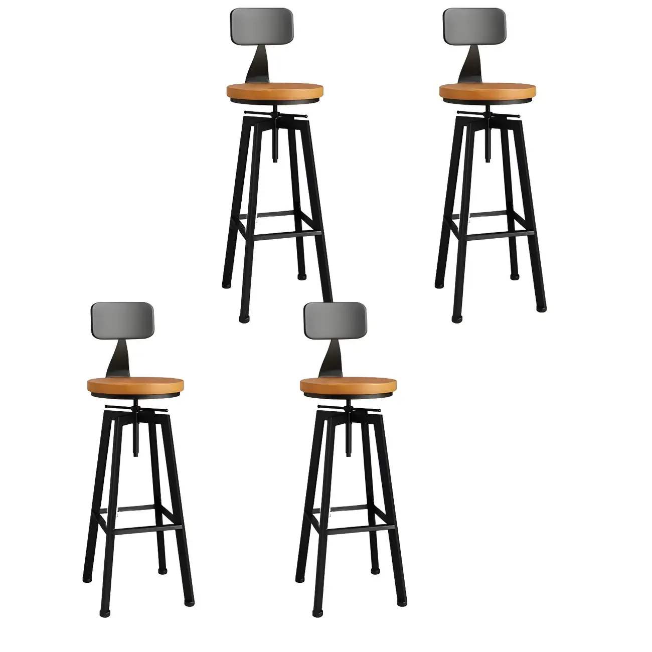 Industrial Natural Wooden Bar Stools with Adjustable Seat Height Image - 31