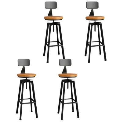 Industrial Natural Wooden Bar Stools with Adjustable Seat Height Image - 31
