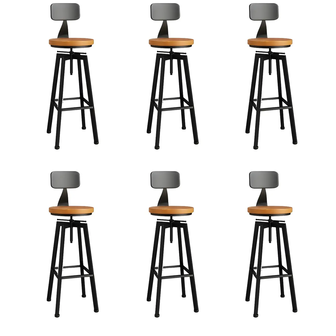 Industrial Natural Wooden Bar Stools with Adjustable Seat Height Image - 32 | homeyfad