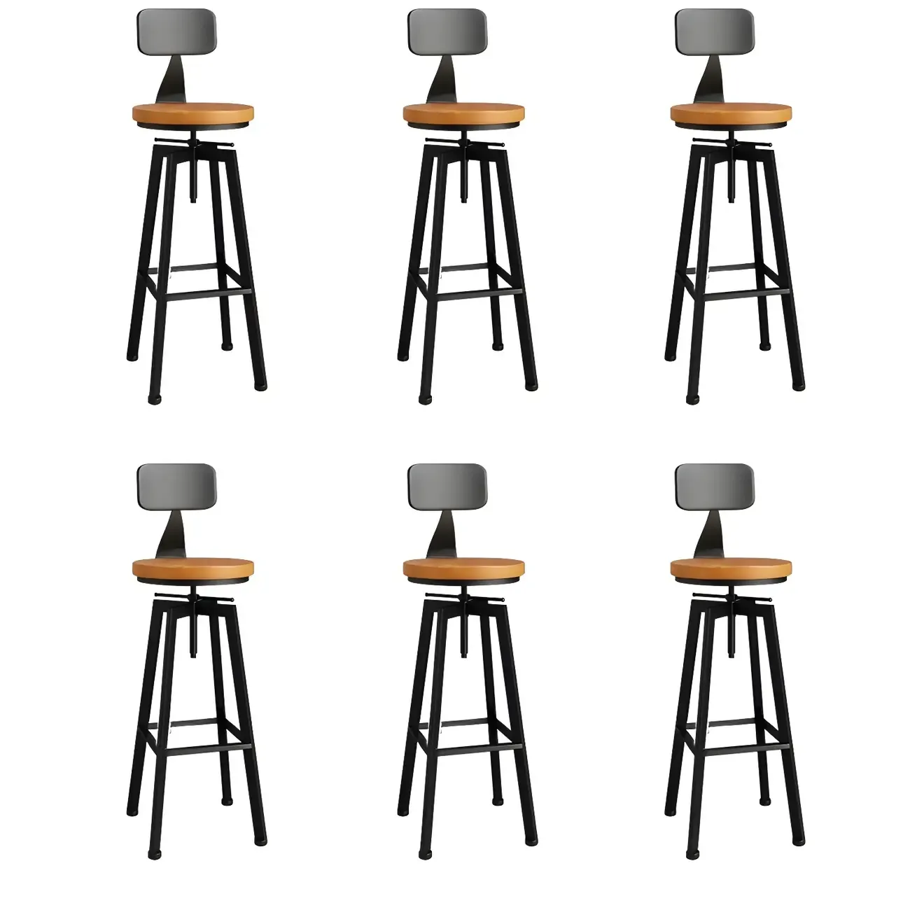 Industrial Natural Wooden Bar Stools with Adjustable Seat Height Image - 32