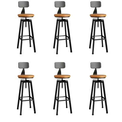 Industrial Natural Wooden Bar Stools with Adjustable Seat Height Image - 32