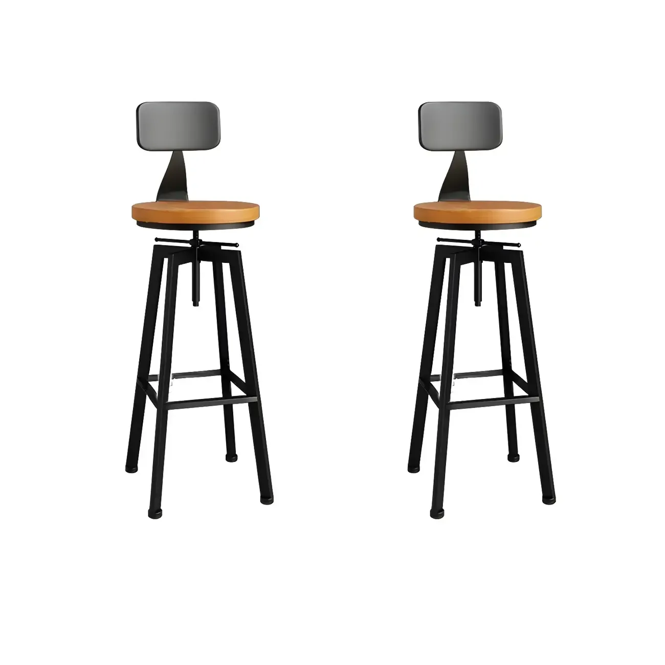 Industrial Natural Wooden Bar Stools with Adjustable Seat Height Image - 34