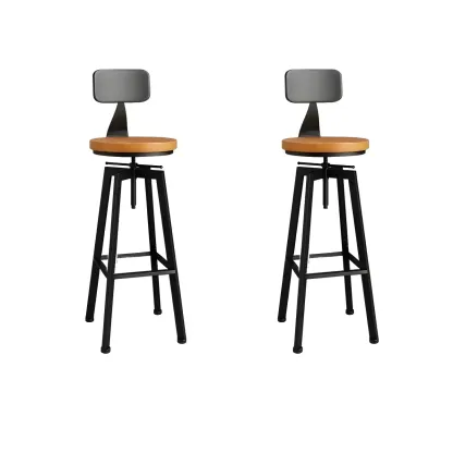 Industrial Natural Wooden Bar Stools with Adjustable Seat Height Image - 34