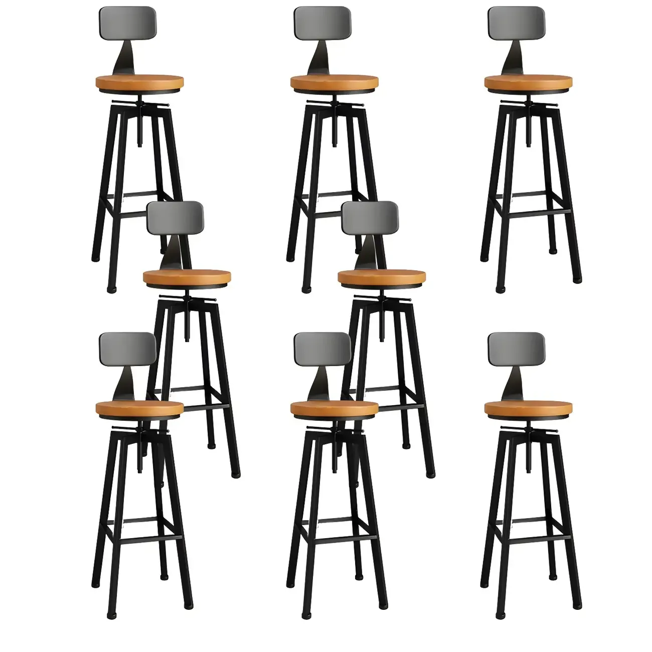 Industrial Natural Wooden Bar Stools with Adjustable Seat Height Image - 35