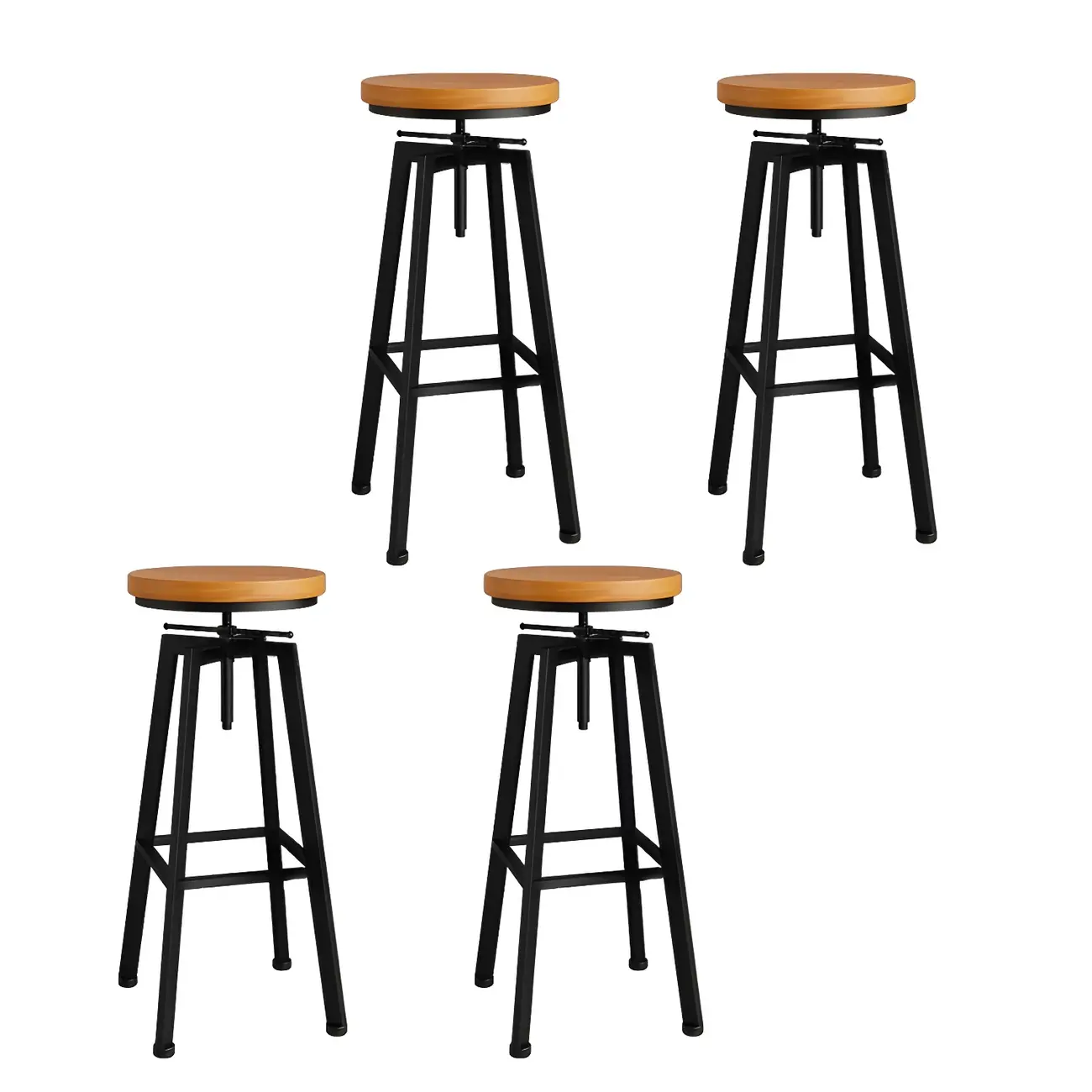 Industrial Natural Wooden Bar Stools with Adjustable Seat Height Image - 36 | homeyfad