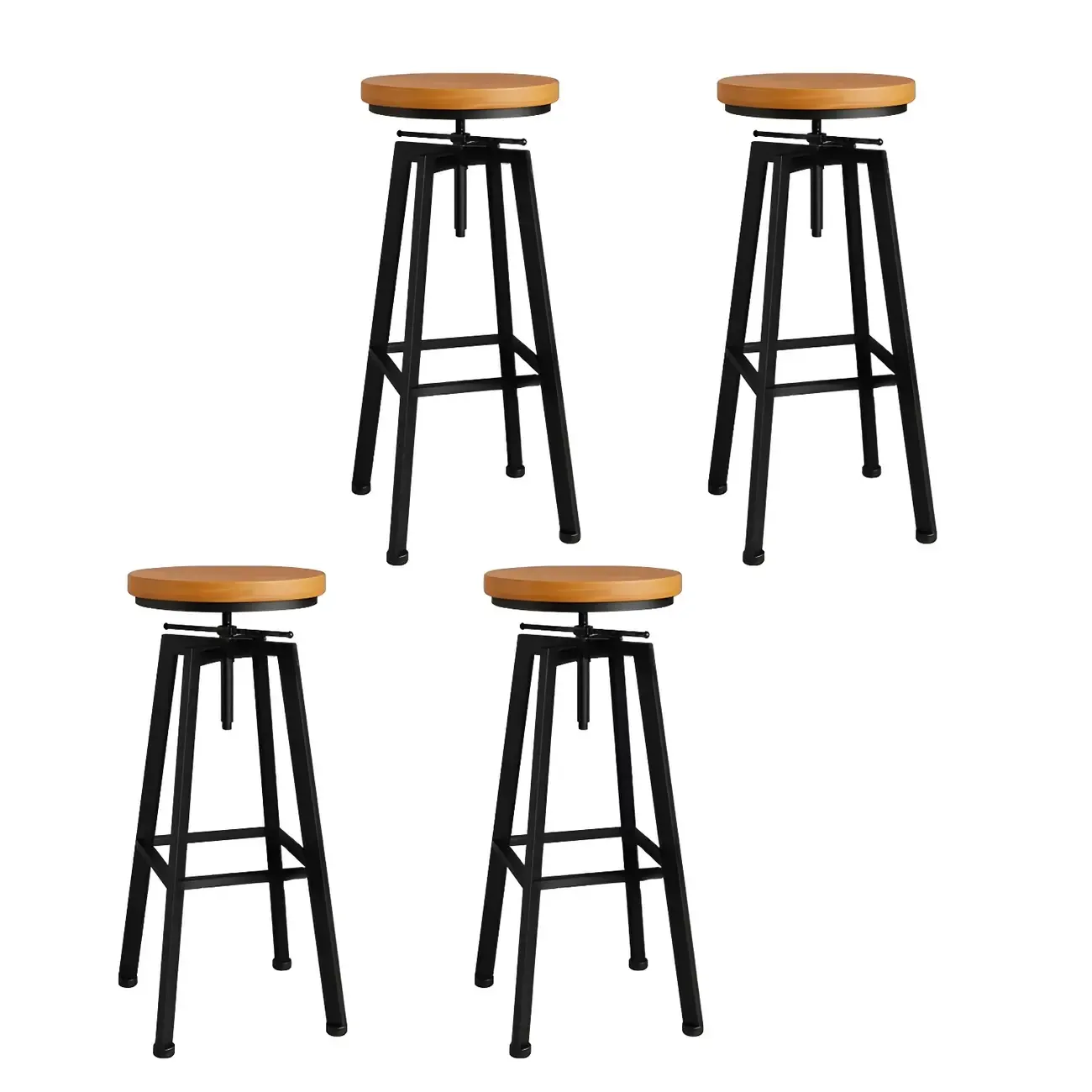 Industrial Natural Wooden Bar Stools with Adjustable Seat Height Image - 36