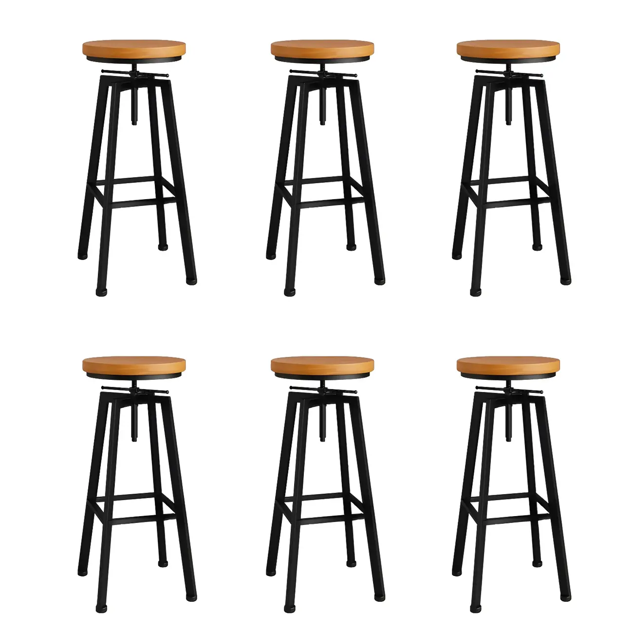 Industrial Natural Wooden Bar Stools with Adjustable Seat Height Image - 37 | homeyfad