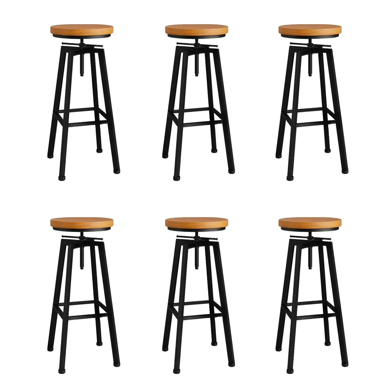 Industrial Natural Wooden Bar Stools with Adjustable Seat Height Image - 37