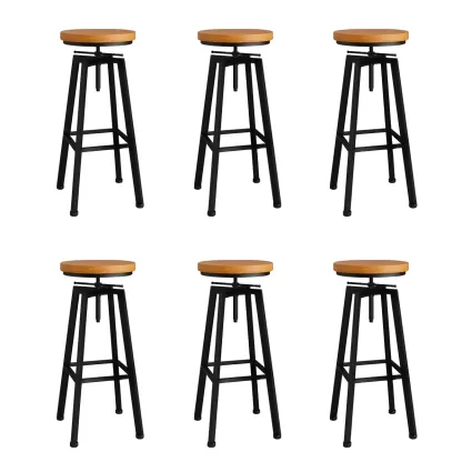 Industrial Natural Wooden Bar Stools with Adjustable Seat Height Image - 37