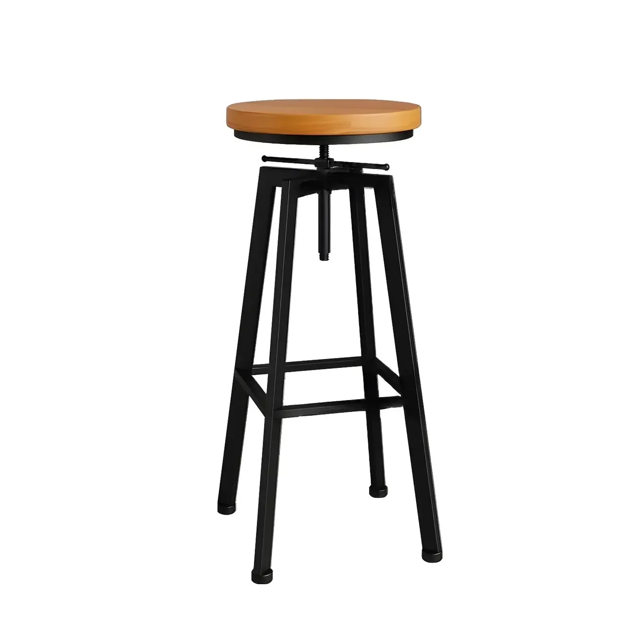 Industrial Natural Wooden Bar Stools with Adjustable Seat Height Image - 38
