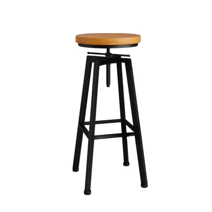 Industrial Natural Wooden Bar Stools with Adjustable Seat Height Image - 38
