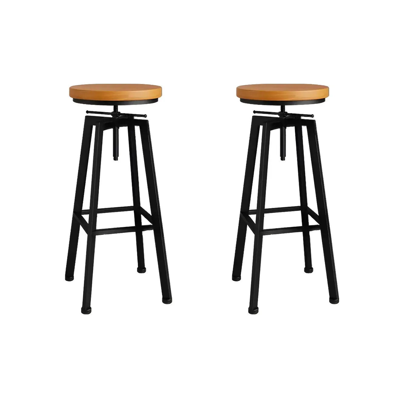 Industrial Natural Wooden Bar Stools with Adjustable Seat Height Image - 39