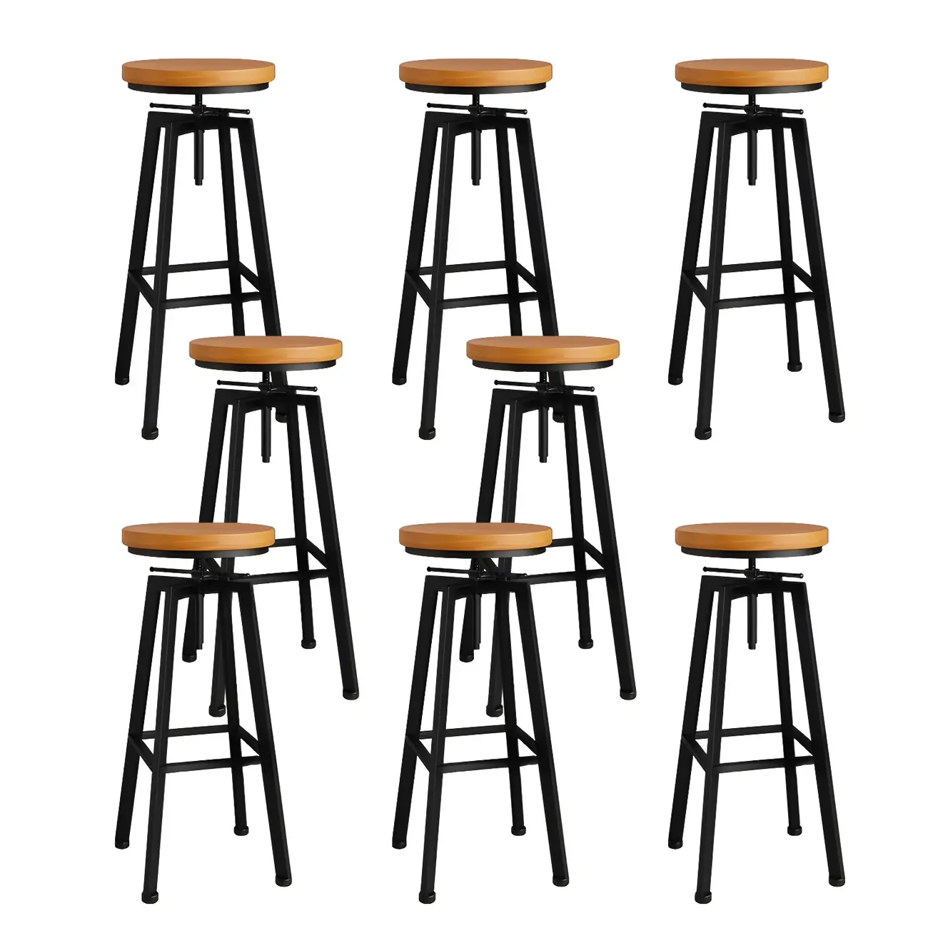 Industrial Natural Wooden Bar Stools with Adjustable Seat Height Image - 40 | homeyfad