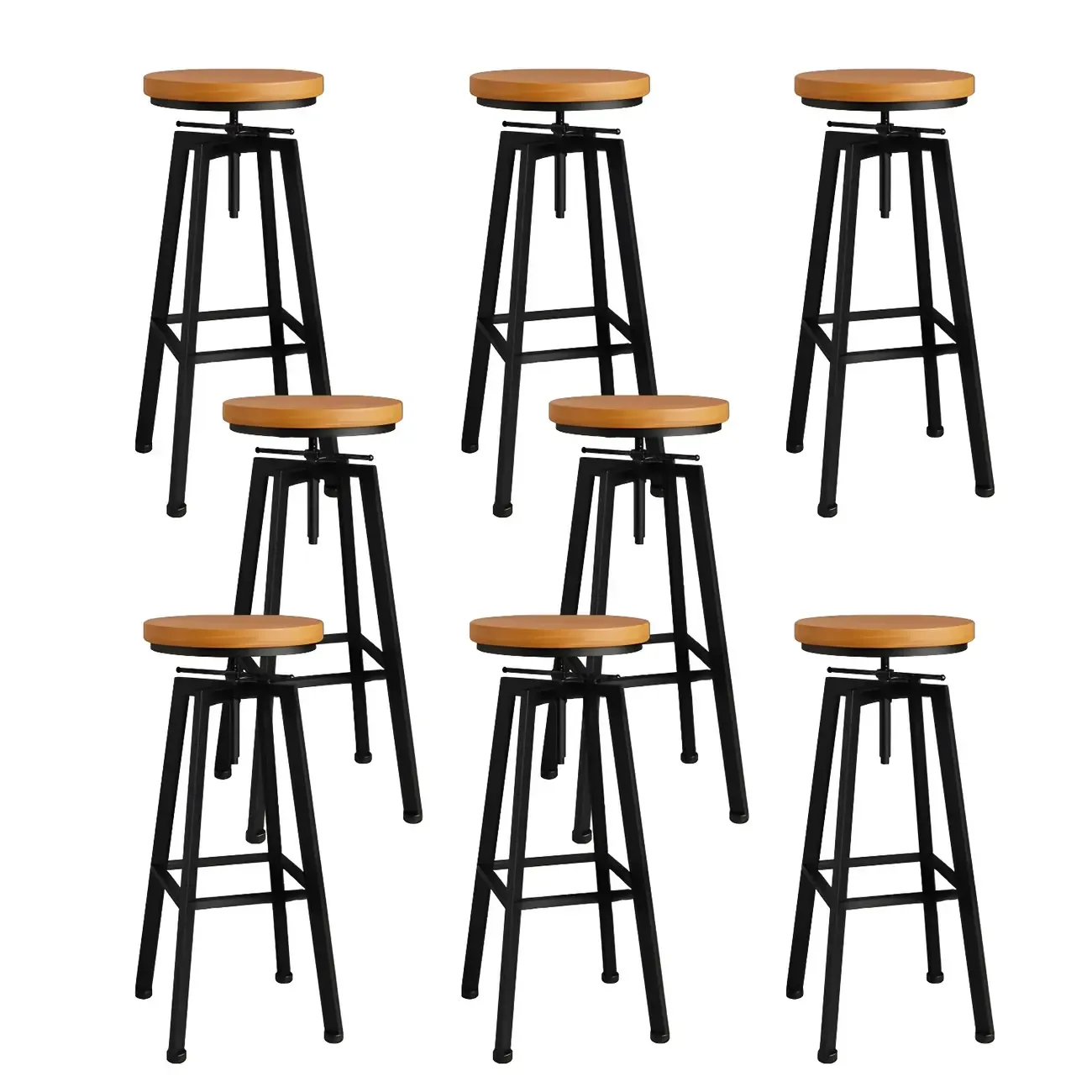 Industrial Natural Wooden Bar Stools with Adjustable Seat Height Image - 40