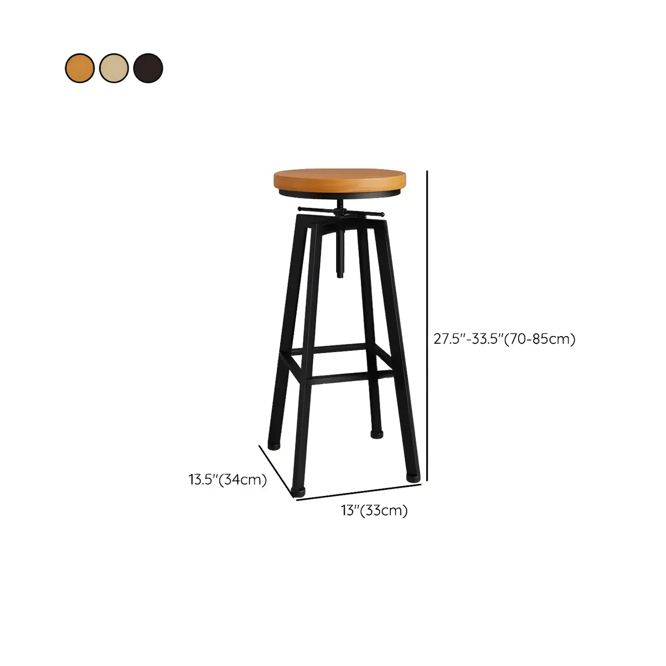 Industrial Natural Wooden Bar Stools with Adjustable Seat Height Image - 42