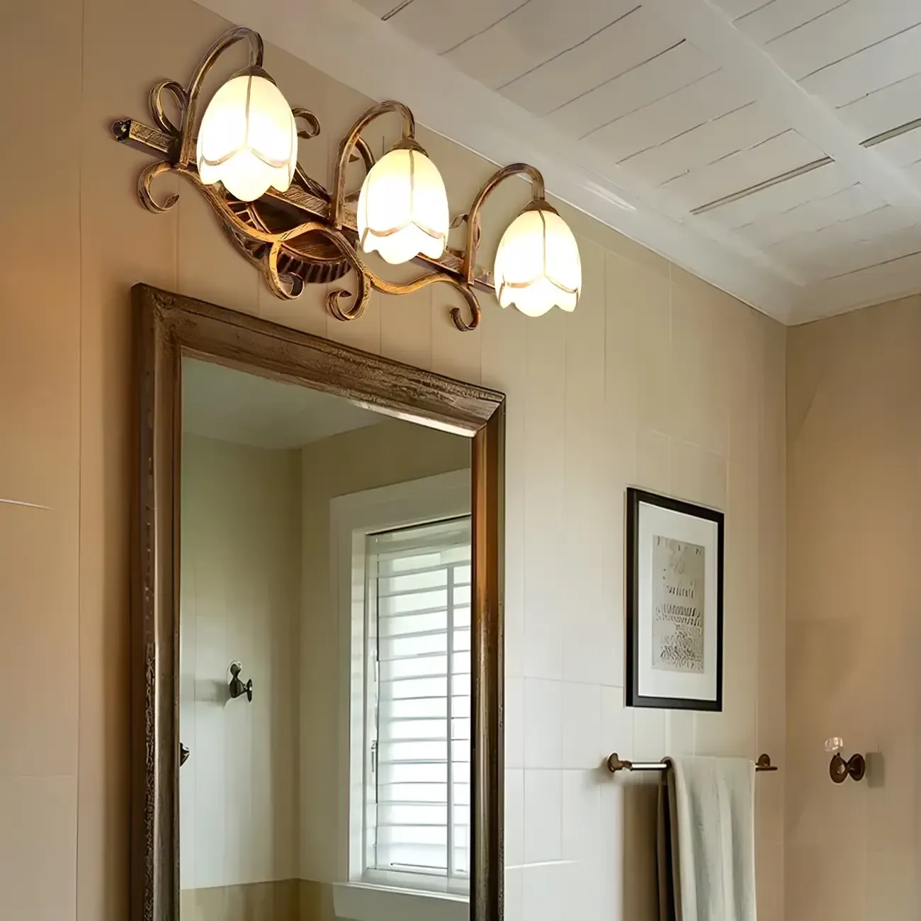 Romantic Brass 3 Head Floral Wall Lamp for Bedroom Decor Image - 1