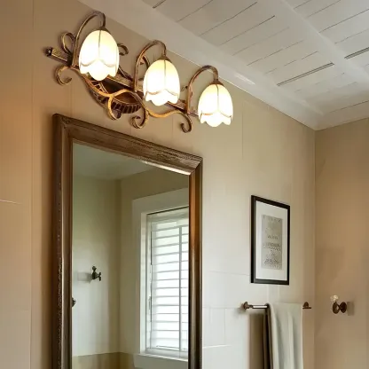 Romantic Brass 3 Head Floral Wall Lamp for Bedroom Decor Image - 1