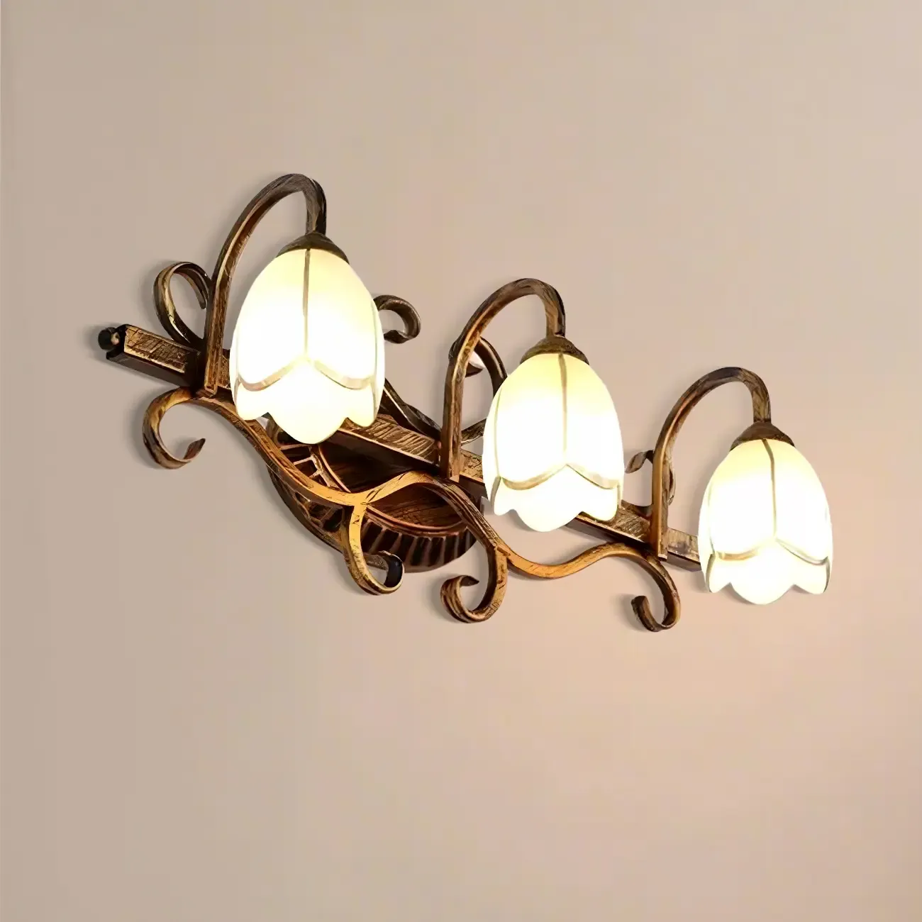 Romantic Brass 3 Head Floral Wall Lamp for Bedroom Decor Image - 3