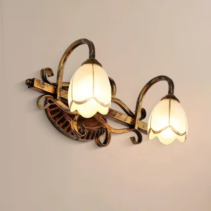 Romantic Brass 3 Head Floral Wall Lamp for Bedroom Decor Image - 4
