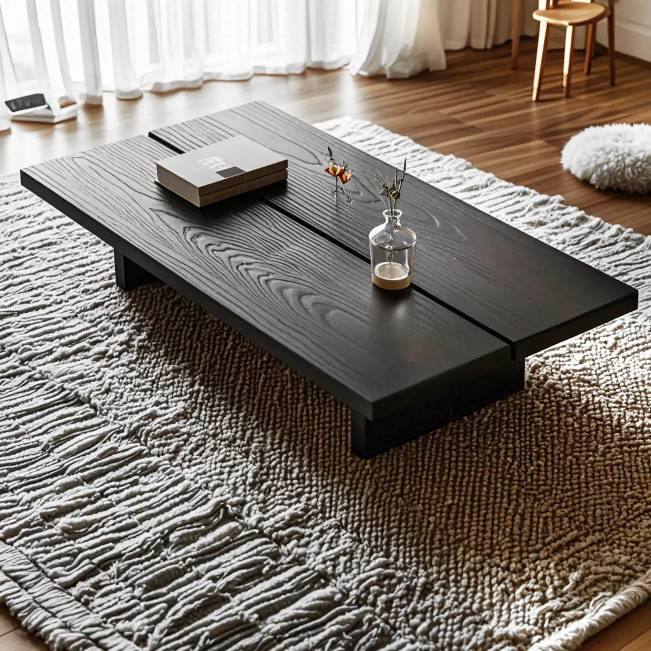 Modern Black Rectangle Wood Coffee Table with Sleighing Base Image - 1 | homeyfad
