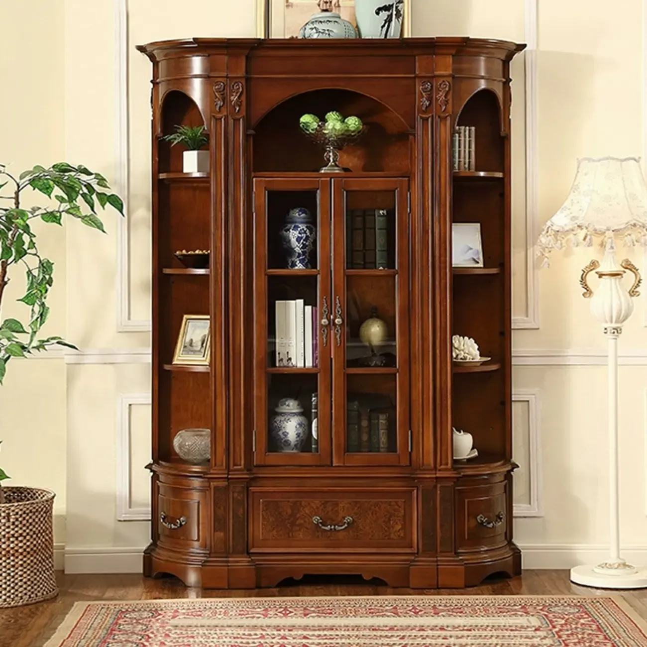 Traditional Solid Wood Brown Display Bookcase Image - 2
