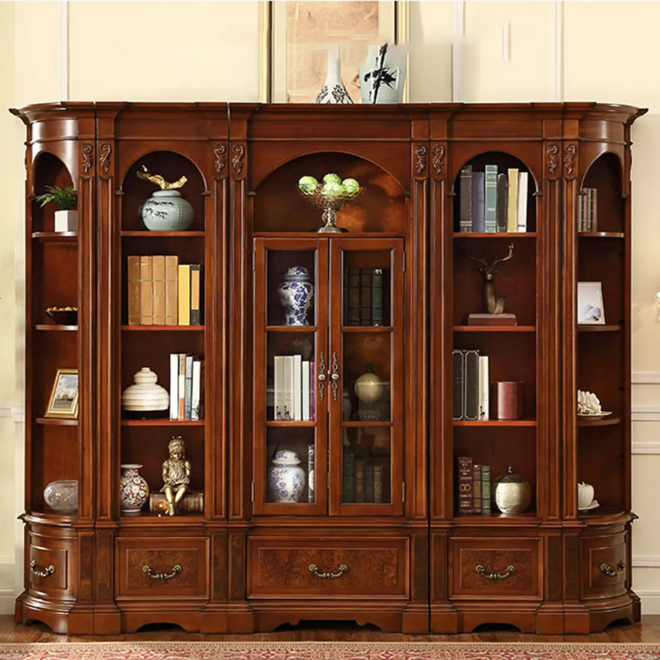Traditional Solid Wood Brown Display Bookcase Image - 1 | homeyfad