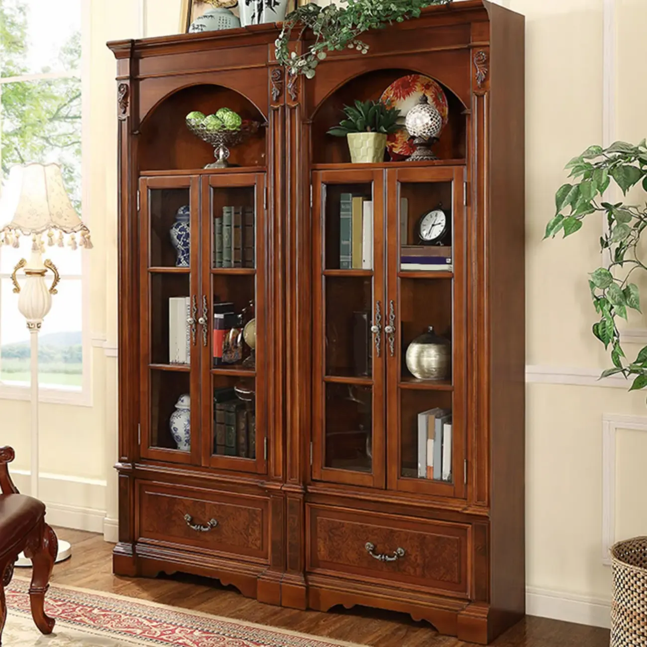 Traditional Solid Wood Brown Display Bookcase Image - 6