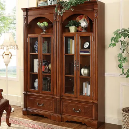 Traditional Solid Wood Brown Display Bookcase Image - 6