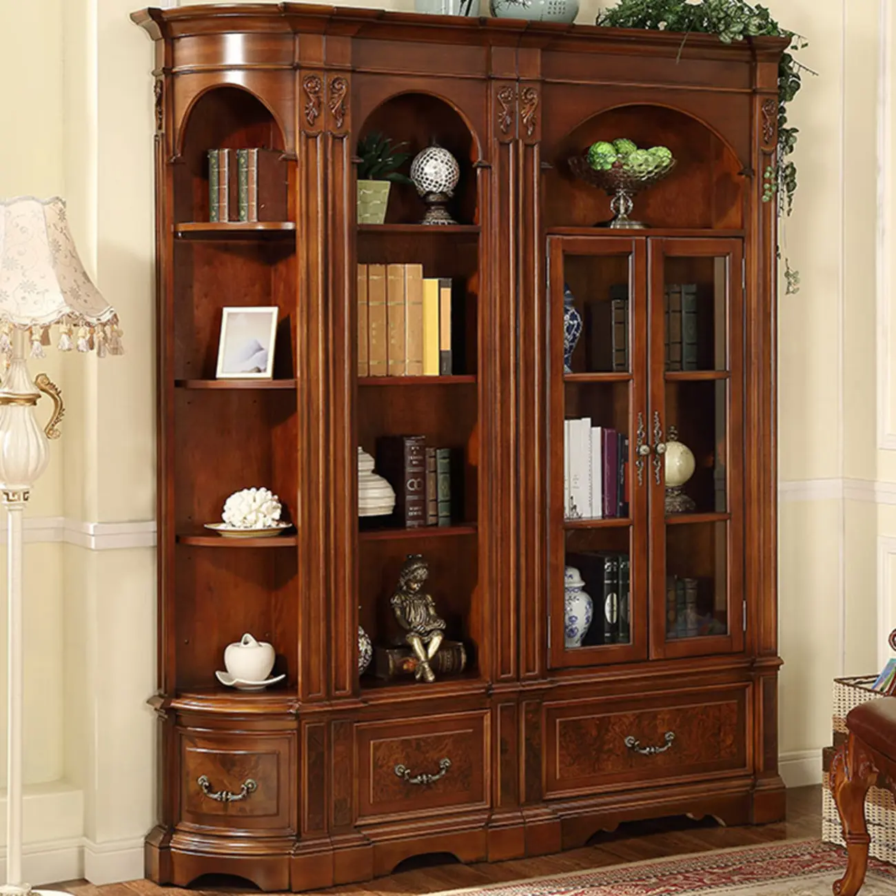 Traditional Solid Wood Brown Display Bookcase Image - 7 | homeyfad