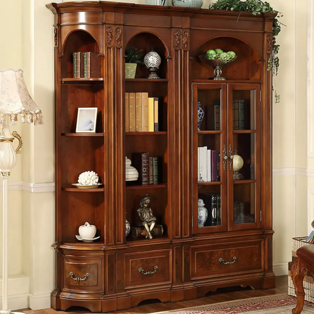 Traditional Solid Wood Brown Display Bookcase Image - 7