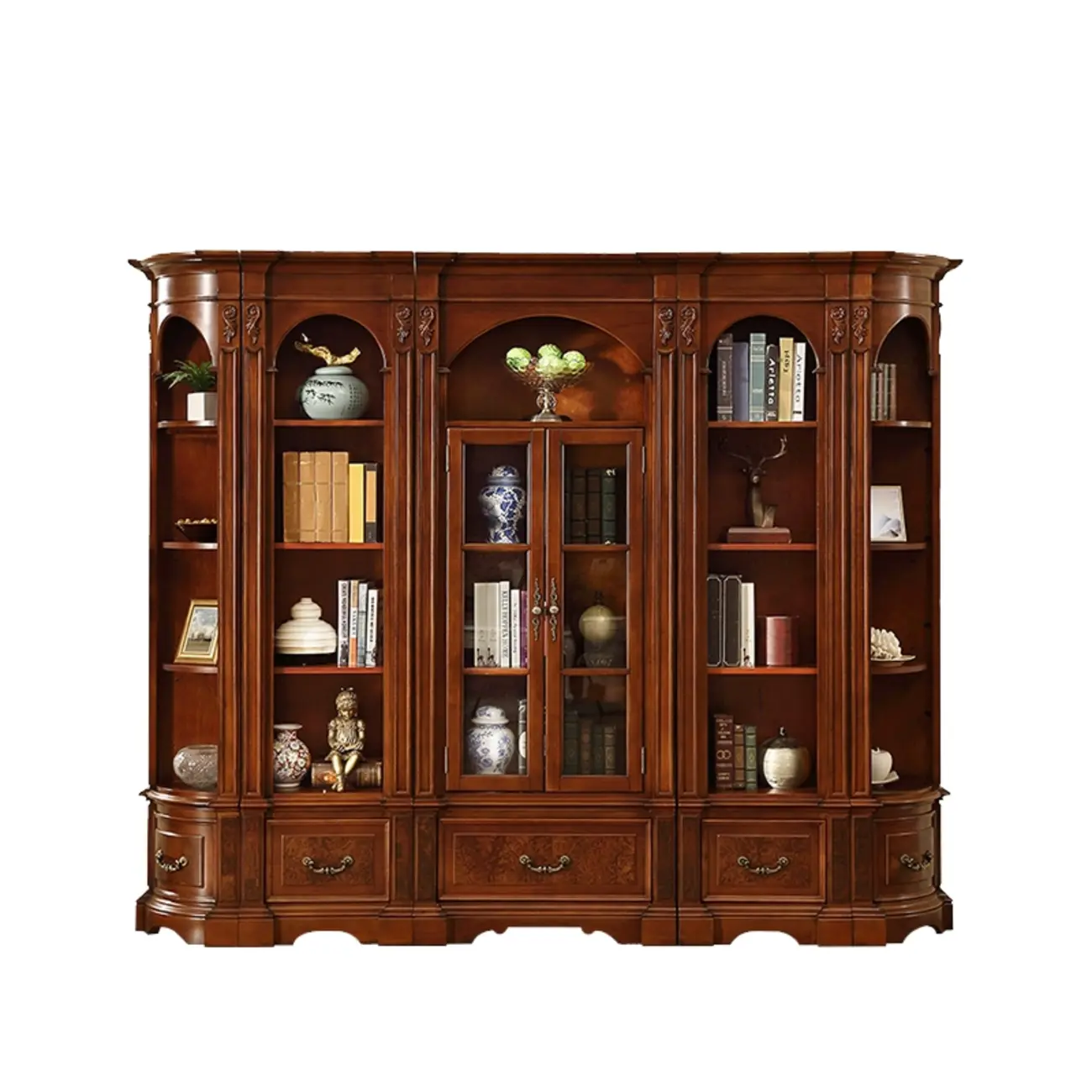 Traditional Solid Wood Brown Display Bookcase Image - 8 | homeyfad
