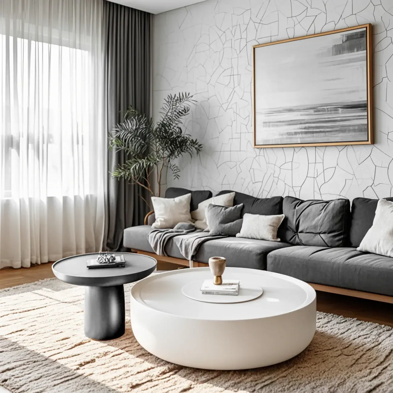 White Tray Top Stylish Round Wood Drawer Coffee Table Image - 1