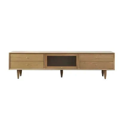 Durable Cherry Wooden TV Stand with Drawers for Living Room Image - 4