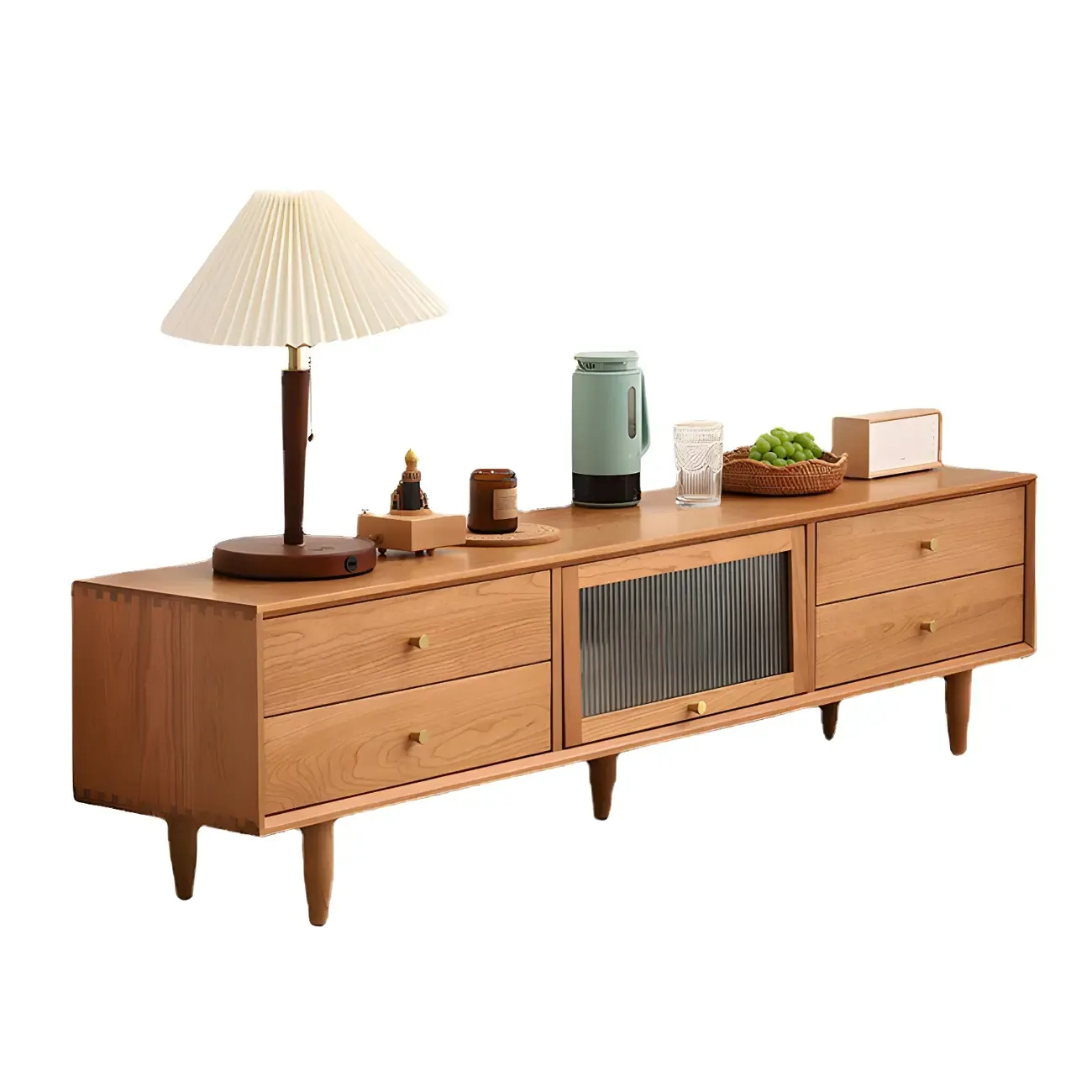 Durable Cherry Wooden TV Stand with Drawers for Living Room Image - 8