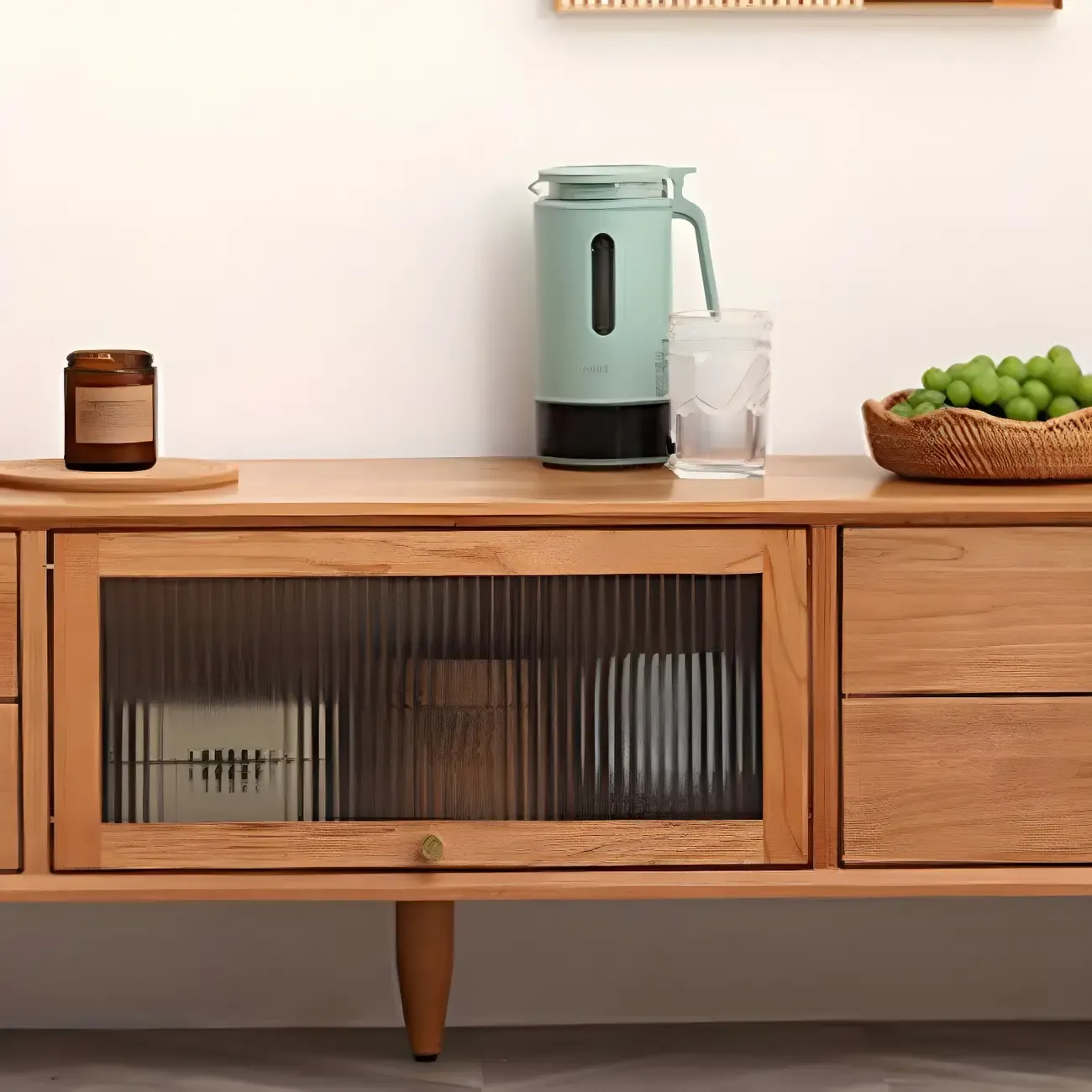 Durable Cherry Wooden TV Stand with Drawers for Living Room Image - 9
