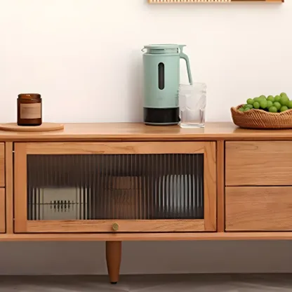 Durable Cherry Wooden TV Stand with Drawers for Living Room Image - 9