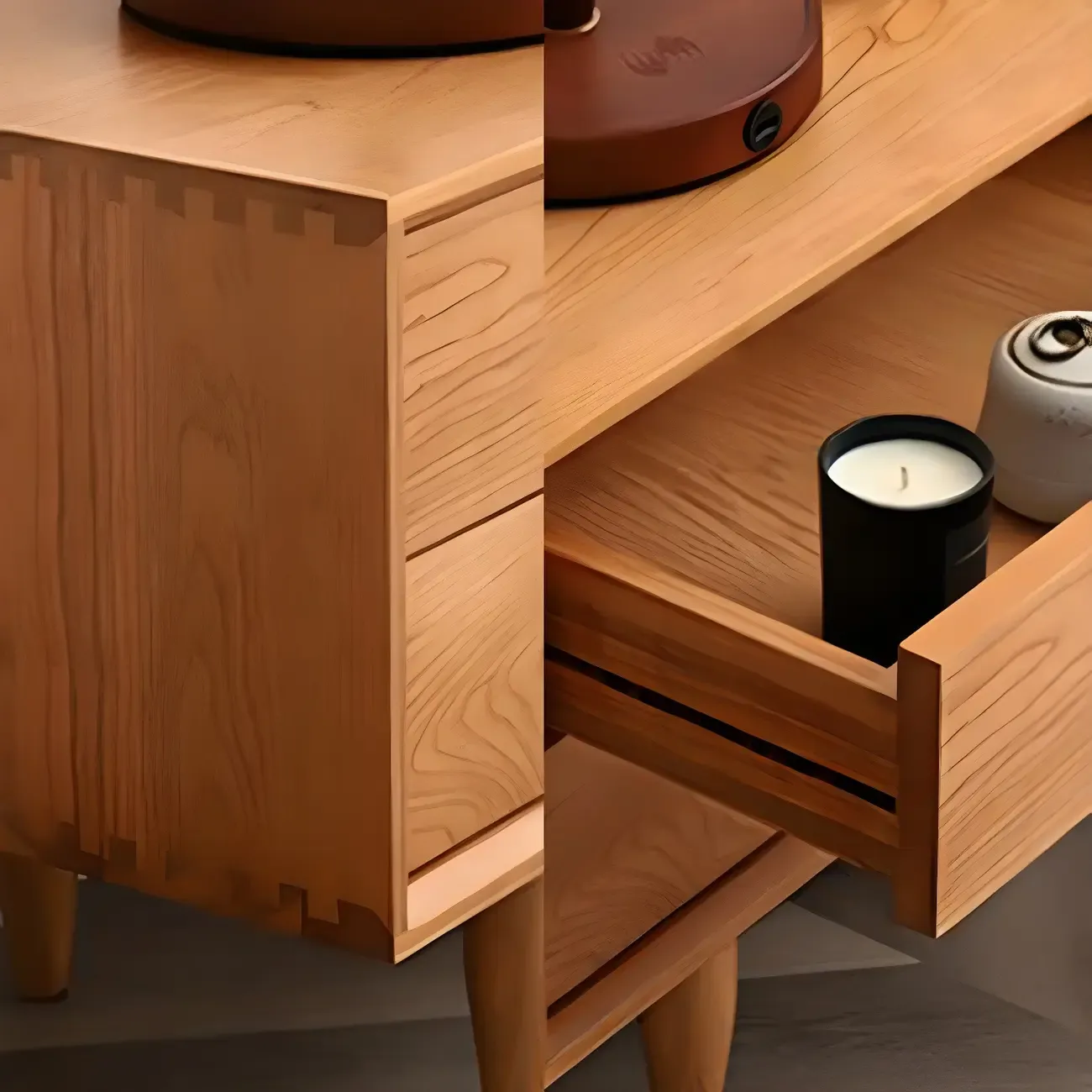 Durable Cherry Wooden TV Stand with Drawers for Living Room Image - 12