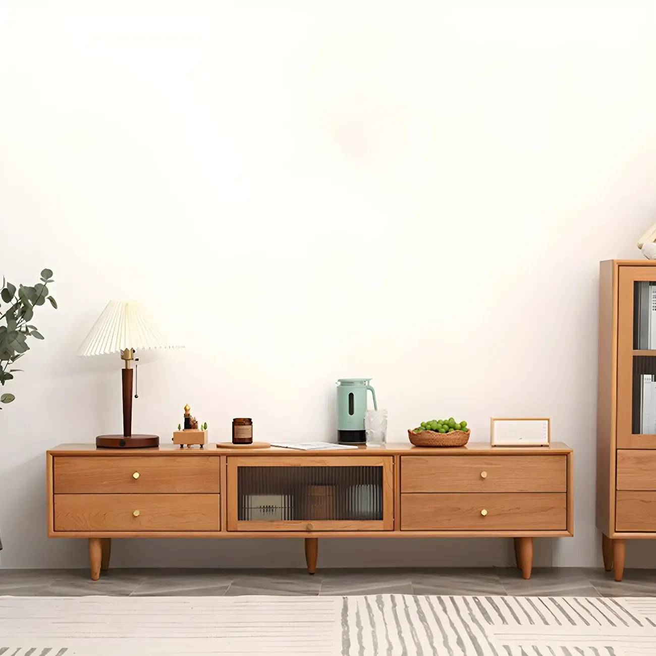 Durable Cherry Wooden TV Stand with Drawers for Living Room Image - 13